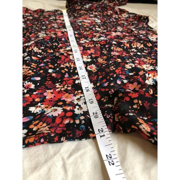 Pleione Women's Ditsy Floral Blouse M Black Red Boho Cottagecore Peasant Office - Picture 5 of 6